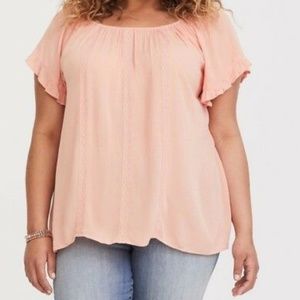 Torrid Salmon/ Peach Lace Gauze Top 4X